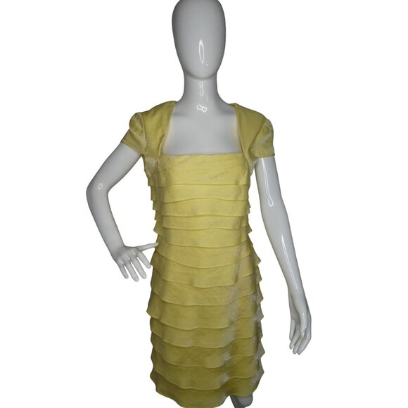 London‎ Times Fairycore Chifon Yellow Tiered Ruffle Cocktail Dress - Picture 2 of 7